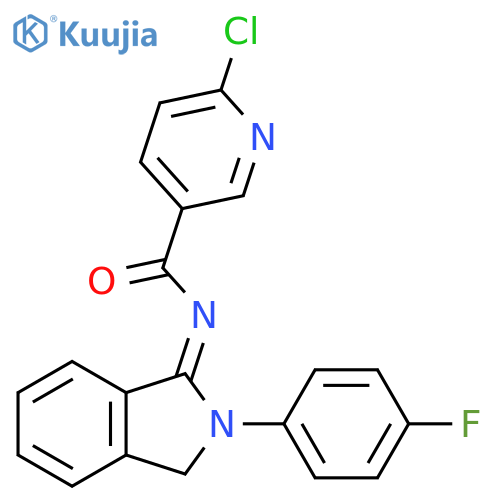 6-chloro-N-[2-(4-fluorophenyl)-3H-isoindol-1-ylidene]pyridine-3-carboxamide structure
