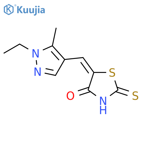 (5E)-5-[(1-ethyl-5-methyl-1H-pyrazol-4-yl)methylidene]-2-sulfanylidene-1,3-thiazolidin-4-one structure