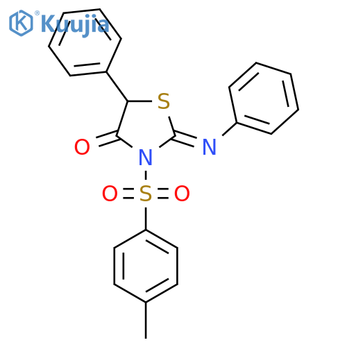 (2Z)-3-(4-methylbenzenesulfonyl)-5-phenyl-2-(phenylimino)-1,3-thiazolidin-4-one structure