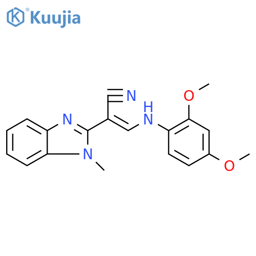 (2E)-3-[(2,4-dimethoxyphenyl)amino]-2-(1-methyl-1H-1,3-benzodiazol-2-yl)prop-2-enenitrile structure