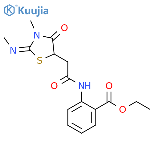 ethyl 2-{2-[(2E)-3-methyl-2-(methylimino)-4-oxo-1,3-thiazolidin-5-yl]acetamido}benzoate structure