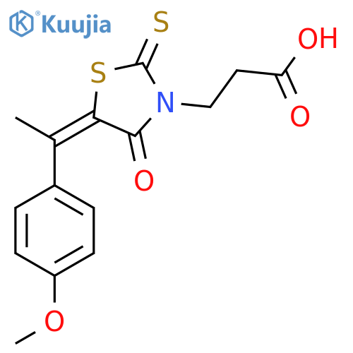 3-(5E)-5-1-(4-methoxyphenyl)ethylidene-4-oxo-2-sulfanylidene-1,3-thiazolidin-3-ylpropanoic acid structure