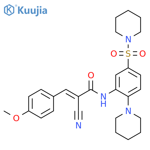 (2E)-2-Cyano-3-(4-methoxyphenyl)-N-[2-(1-piperidinyl)-5-(1-piperidinylsulfonyl)phenyl]-2-propenamide structure