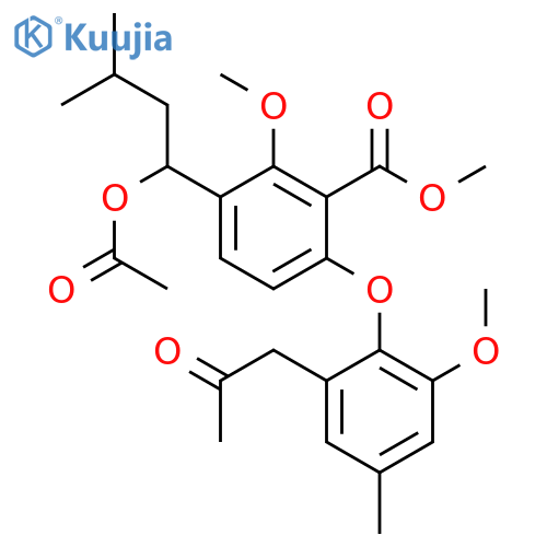 methyl 3-(1-acetoxy-3-methylbutyl)-2-methoxy-6-(2-methoxy-4-methyl-6-(2-oxopropyl)phenoxy)benzoate structure