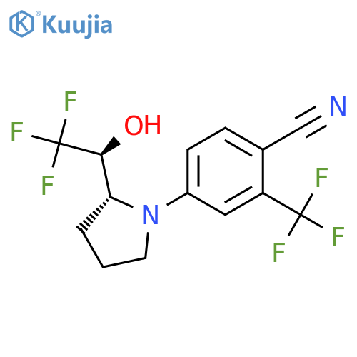 4-(2R)-2-(1S)-2,2,2-Trifluoro-1-hydroxyethyl-1-pyrrolidinyl-2-(trifluoromethyl)-benzonitrile structure
