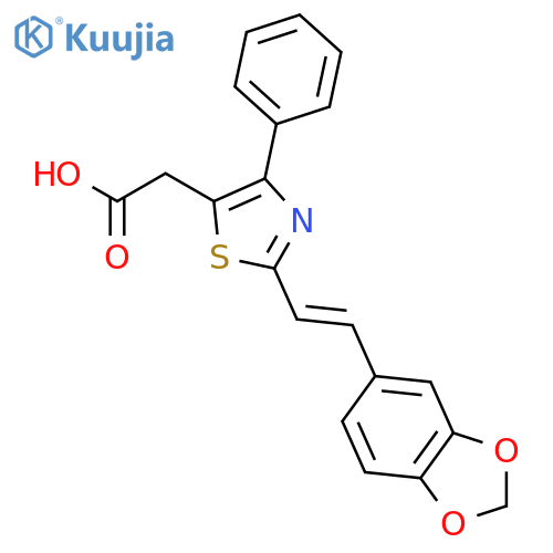 {2-[(E)-2-(1,3-benzodioxol-5-yl)ethenyl]-4-phenyl-1,3-thiazol-5-yl}acetic acid structure