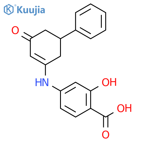 Benzoic acid, 2-hydroxy-4-[(3-oxo-5-phenyl-1-cyclohexen-1-yl)amino]- structure