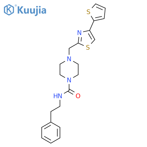 N-(2-phenylethyl)-4-{4-(thiophen-2-yl)-1,3-thiazol-2-ylmethyl}piperazine-1-carboxamide structure