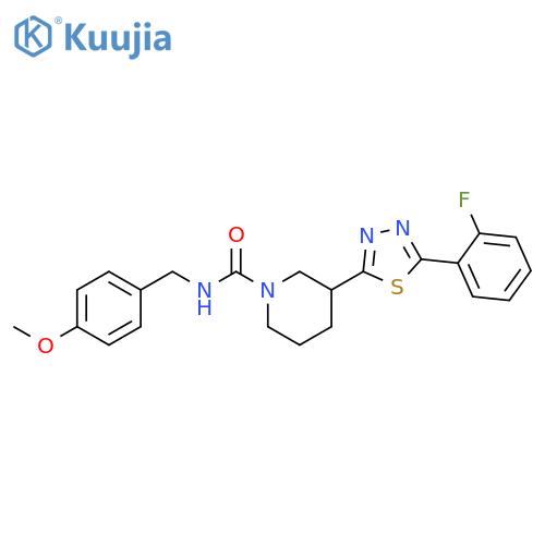 3-5-(2-fluorophenyl)-1,3,4-thiadiazol-2-yl-N-(4-methoxyphenyl)methylpiperidine-1-carboxamide structure