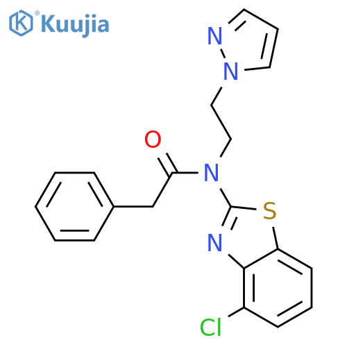N-(4-chloro-1,3-benzothiazol-2-yl)-2-phenyl-N-2-(1H-pyrazol-1-yl)ethylacetamide structure