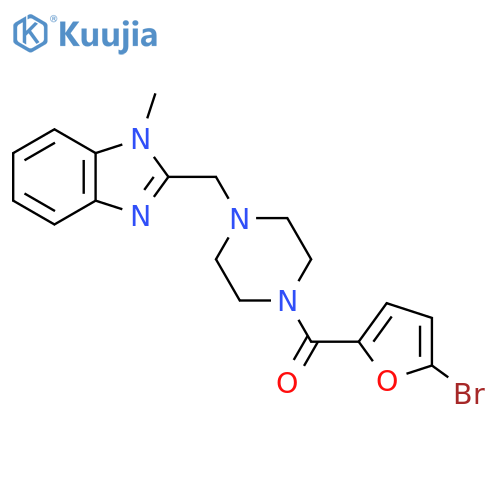 2-{4-(5-bromofuran-2-carbonyl)piperazin-1-ylmethyl}-1-methyl-1H-1,3-benzodiazole structure