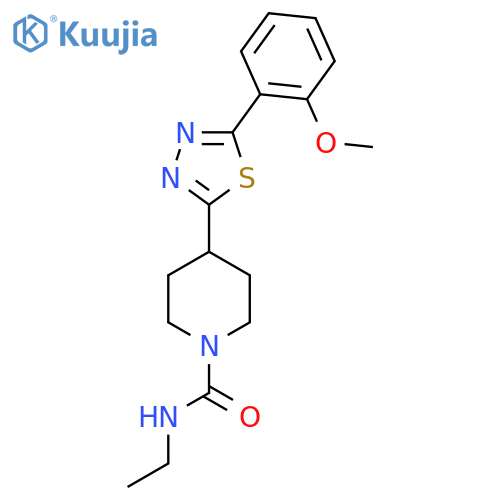 N-ethyl-4-5-(2-methoxyphenyl)-1,3,4-thiadiazol-2-ylpiperidine-1-carboxamide structure