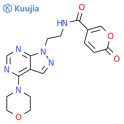 N-{2-[4-(morpholin-4-yl)-1H-pyrazolo[3,4-d]pyrimidin-1-yl]ethyl}-2-oxo-2H-pyran-5-carboxamide structure