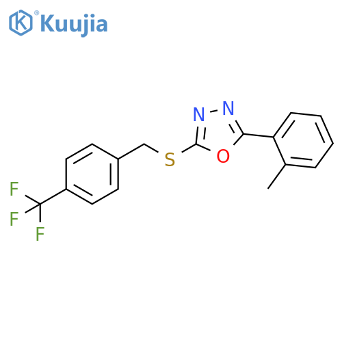 2-(2-methylphenyl)-5-({4-(trifluoromethyl)phenylmethyl}sulfanyl)-1,3,4-oxadiazole structure