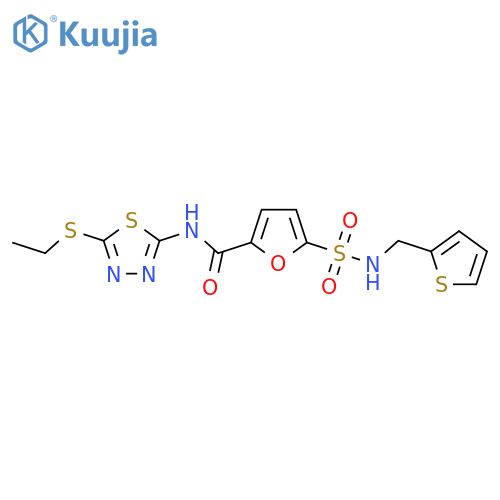 N-5-(ethylsulfanyl)-1,3,4-thiadiazol-2-yl-5-{(thiophen-2-yl)methylsulfamoyl}furan-2-carboxamide structure