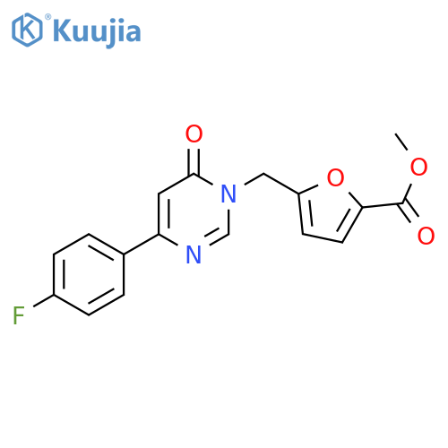 methyl 5-{[4-(4-fluorophenyl)-6-oxo-1,6-dihydropyrimidin-1-yl]methyl}furan-2-carboxylate structure