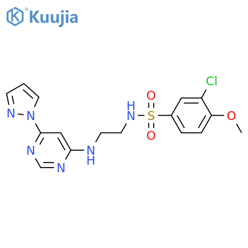 3-chloro-4-methoxy-N-(2-{6-(1H-pyrazol-1-yl)pyrimidin-4-ylamino}ethyl)benzene-1-sulfonamide structure
