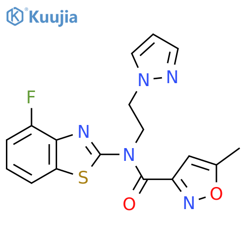 N-(4-fluoro-1,3-benzothiazol-2-yl)-5-methyl-N-2-(1H-pyrazol-1-yl)ethyl-1,2-oxazole-3-carboxamide structure