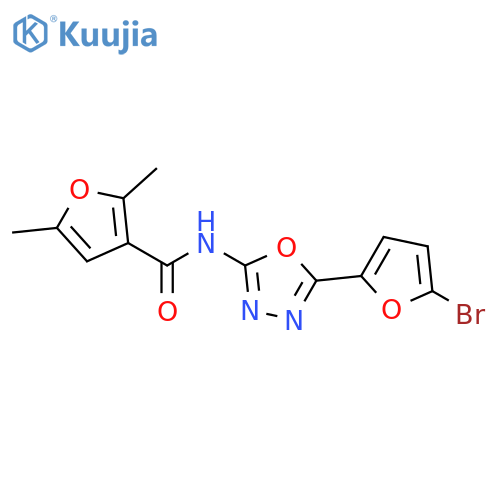 N-5-(5-bromofuran-2-yl)-1,3,4-oxadiazol-2-yl-2,5-dimethylfuran-3-carboxamide structure