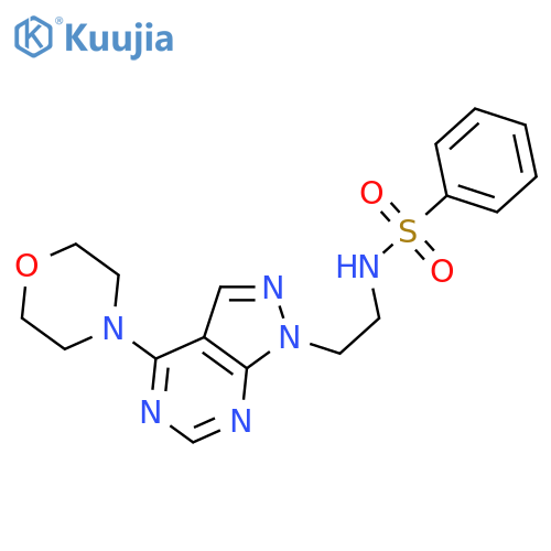 N-{2-4-(morpholin-4-yl)-1H-pyrazolo3,4-dpyrimidin-1-ylethyl}benzenesulfonamide structure