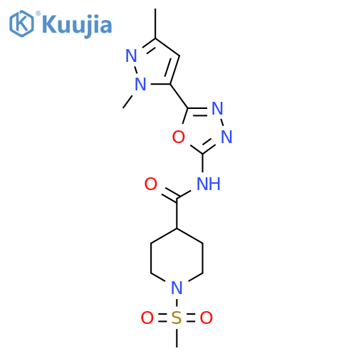 N-[5-(1,3-dimethyl-1H-pyrazol-5-yl)-1,3,4-oxadiazol-2-yl]-1-methanesulfonylpiperidine-4-carboxamide structure