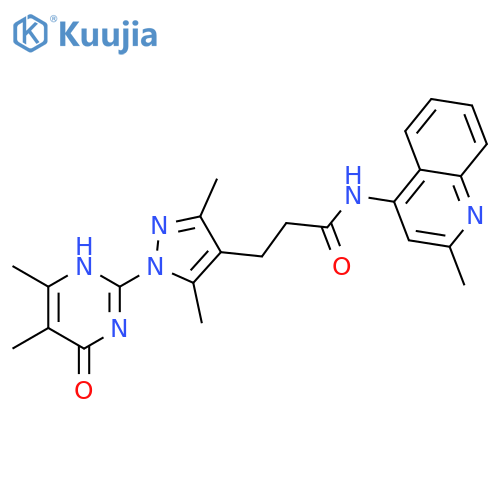 3-1-(4,5-dimethyl-6-oxo-1,6-dihydropyrimidin-2-yl)-3,5-dimethyl-1H-pyrazol-4-yl-N-(2-methylquinolin-4-yl)propanamide structure