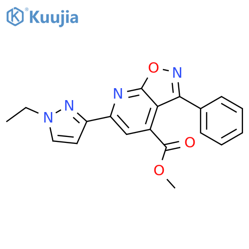 methyl 6-(1-ethyl-1H-pyrazol-3-yl)-3-phenyl[1,2]oxazolo[5,4-b]pyridine-4-ca rboxylate structure