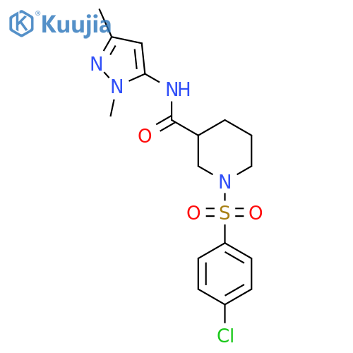 1-(4-chlorobenzenesulfonyl)-N-(1,3-dimethyl-1H-pyrazol-5-yl)piperidine-3-carboxamide structure