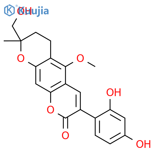 2H,6H-Benzo[1,2-b:5,4-b']dipyran-2-one,3-(2,4-dihydroxyphenyl)-7,8-dihydro-8-(hydroxymethyl)-5-methoxy-8-methyl-, (+)- structure