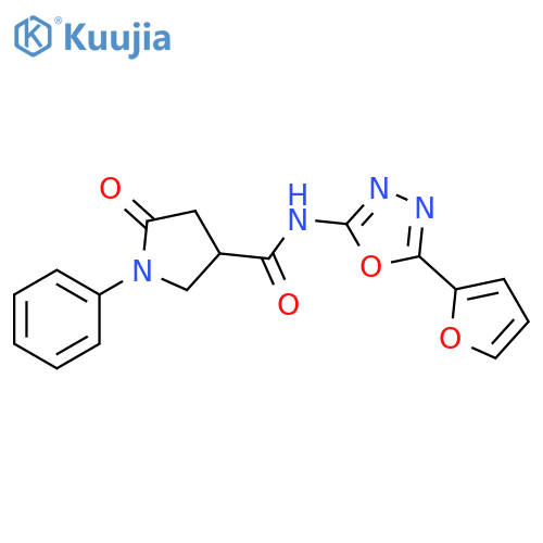 N-5-(furan-2-yl)-1,3,4-oxadiazol-2-yl-5-oxo-1-phenylpyrrolidine-3-carboxamide structure