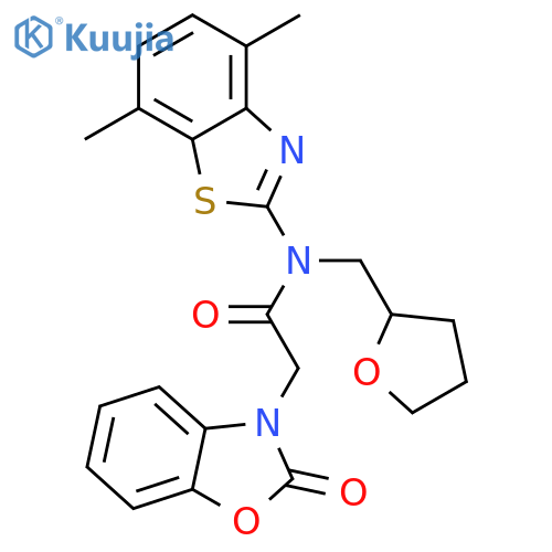 N-(4,7-dimethyl-1,3-benzothiazol-2-yl)-2-(2-oxo-2,3-dihydro-1,3-benzoxazol-3-yl)-N-[(oxolan-2-yl)methyl]acetamide structure