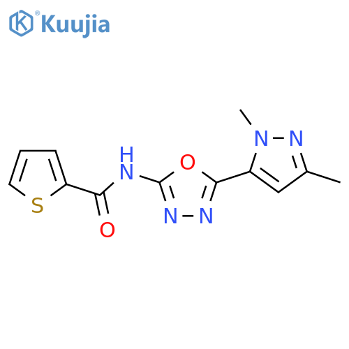 N-5-(1,3-dimethyl-1H-pyrazol-5-yl)-1,3,4-oxadiazol-2-ylthiophene-2-carboxamide structure