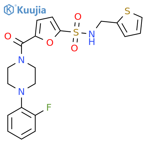 5-4-(2-fluorophenyl)piperazine-1-carbonyl-N-(thiophen-2-yl)methylfuran-2-sulfonamide structure