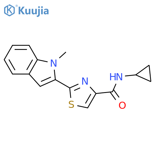 N-cyclopropyl-2-(1-methyl-1H-indol-2-yl)-1,3-thiazole-4-carboxamide structure