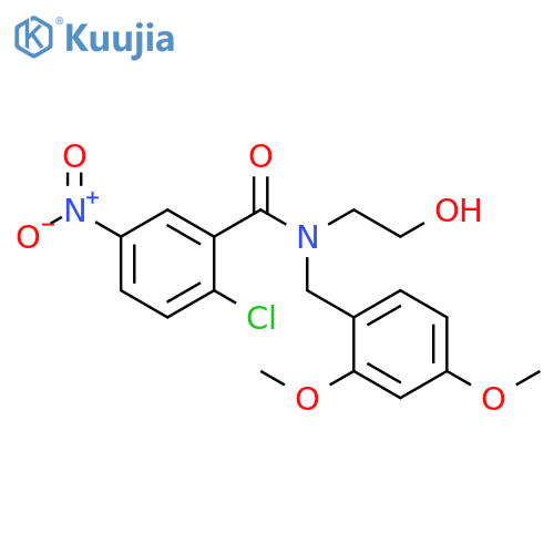 2-chloro-N-[(2,4-dimethoxyphenyl)methyl]-N-(2-hydroxyethyl)-5-nitrobenzamide structure