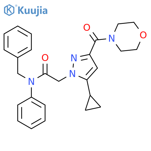 N-benzyl-2-[5-cyclopropyl-3-(morpholine-4-carbonyl)-1H-pyrazol-1-yl]-N-phenylacetamide structure