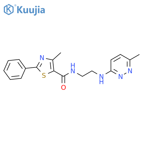 4-methyl-N-{2-(6-methylpyridazin-3-yl)aminoethyl}-2-phenyl-1,3-thiazole-5-carboxamide structure
