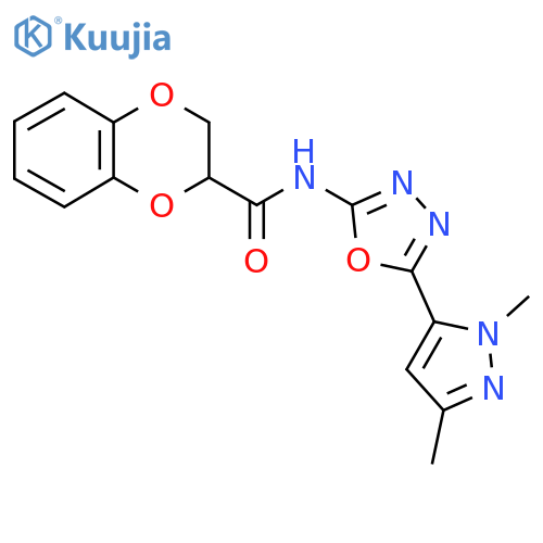 N-5-(1,3-dimethyl-1H-pyrazol-5-yl)-1,3,4-oxadiazol-2-yl-2,3-dihydro-1,4-benzodioxine-2-carboxamide structure