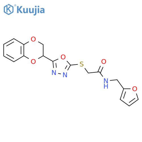 2-{5-(2,3-dihydro-1,4-benzodioxin-2-yl)-1,3,4-oxadiazol-2-ylsulfanyl}-N-(furan-2-yl)methylacetamide structure