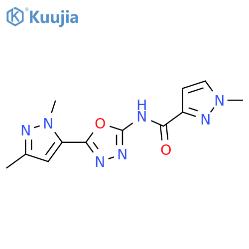 N-5-(1,3-dimethyl-1H-pyrazol-5-yl)-1,3,4-oxadiazol-2-yl-1-methyl-1H-pyrazole-3-carboxamide structure