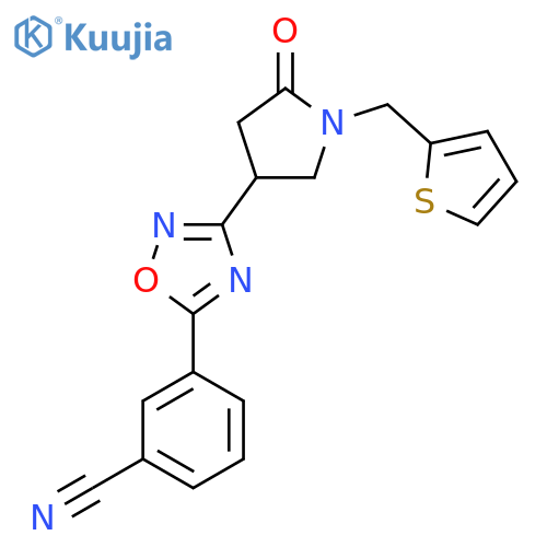 3-(3-{5-oxo-1-(thiophen-2-yl)methylpyrrolidin-3-yl}-1,2,4-oxadiazol-5-yl)benzonitrile structure