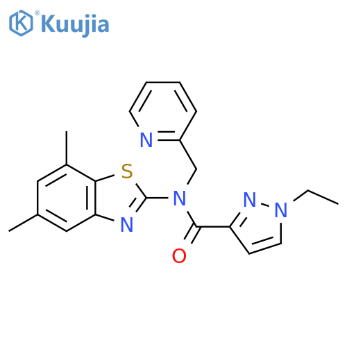 N-(5,7-dimethyl-1,3-benzothiazol-2-yl)-1-ethyl-N-(pyridin-2-yl)methyl-1H-pyrazole-3-carboxamide structure