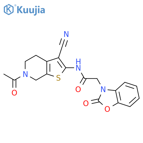 N-{6-acetyl-3-cyano-4H,5H,6H,7H-thieno[2,3-c]pyridin-2-yl}-2-(2-oxo-2,3-dihydro-1,3-benzoxazol-3-yl)acetamide structure