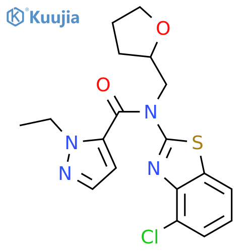 N-(4-chloro-1,3-benzothiazol-2-yl)-1-ethyl-N-[(oxolan-2-yl)methyl]-1H-pyrazole-5-carboxamide structure