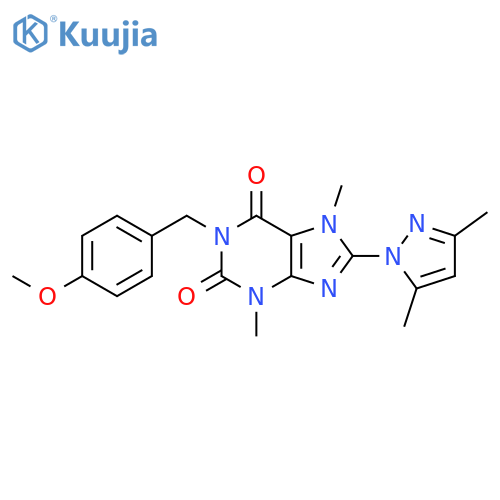 8-(3,5-dimethyl-1H-pyrazol-1-yl)-1-(4-methoxyphenyl)methyl-3,7-dimethyl-2,3,6,7-tetrahydro-1H-purine-2,6-dione structure