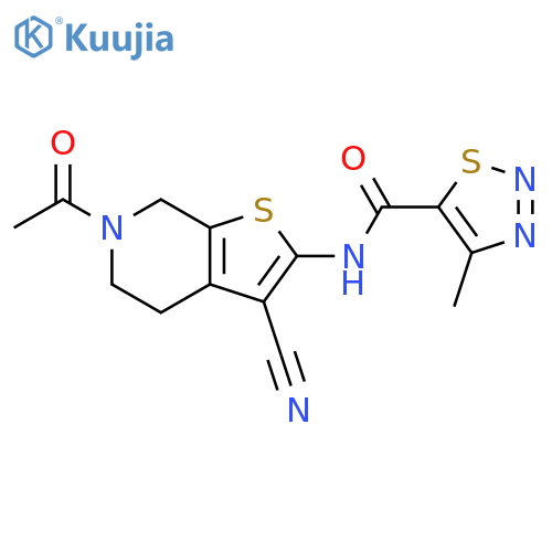 N-{6-acetyl-3-cyano-4H,5H,6H,7H-thieno[2,3-c]pyridin-2-yl}-4-methyl-1,2,3-thiadiazole-5-carboxamide structure