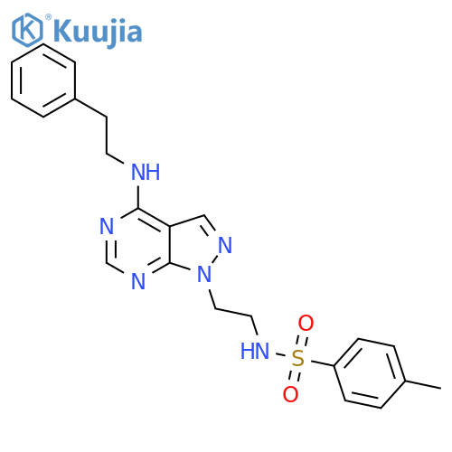 4-methyl-N-(2-{4-(2-phenylethyl)amino-1H-pyrazolo3,4-dpyrimidin-1-yl}ethyl)benzene-1-sulfonamide structure