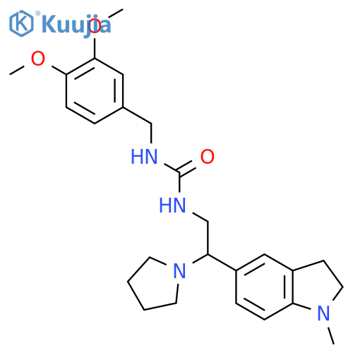 1-(3,4-dimethoxyphenyl)methyl-3-2-(1-methyl-2,3-dihydro-1H-indol-5-yl)-2-(pyrrolidin-1-yl)ethylurea structure