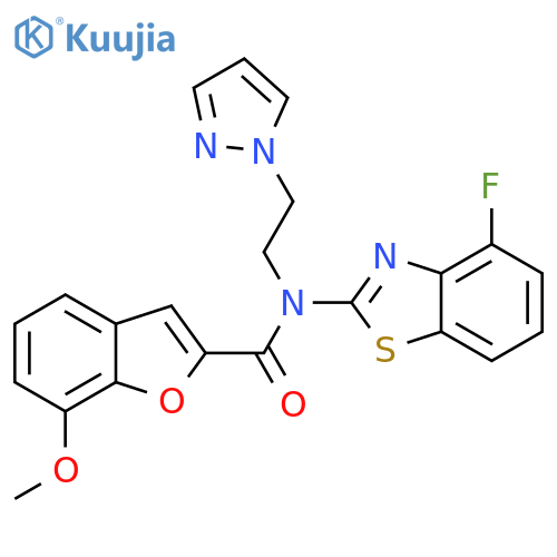 N-(4-fluoro-1,3-benzothiazol-2-yl)-7-methoxy-N-[2-(1H-pyrazol-1-yl)ethyl]-1-benzofuran-2-carboxamide structure
