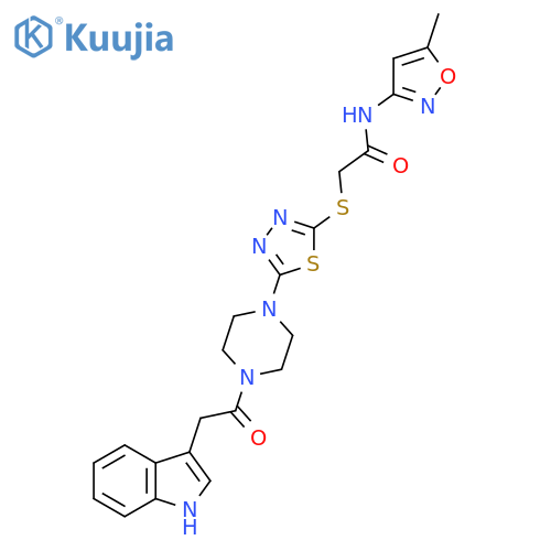 2-(5-{4-2-(1H-indol-3-yl)acetylpiperazin-1-yl}-1,3,4-thiadiazol-2-yl)sulfanyl-N-(5-methyl-1,2-oxazol-3-yl)acetamide structure